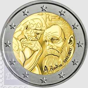 Monete Euro - Fior di conio UNC - 2 euro Francia 2017 - 100° Ann. morte  Auguste Rodin