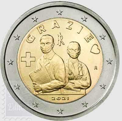 Monete Euro - 2021- Fior di conio UNC - 2 euro Italia - Professioni  Sanitarie