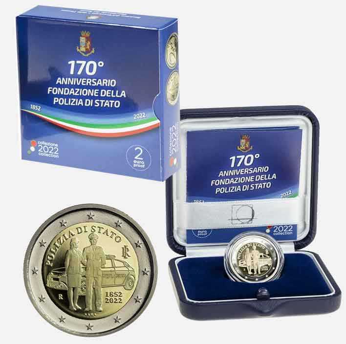 Monete Euro - 2022 - Confezione Proof in cofanetto certificato - 2 euro  Italia - 170° Anniversario Polizia di Stato